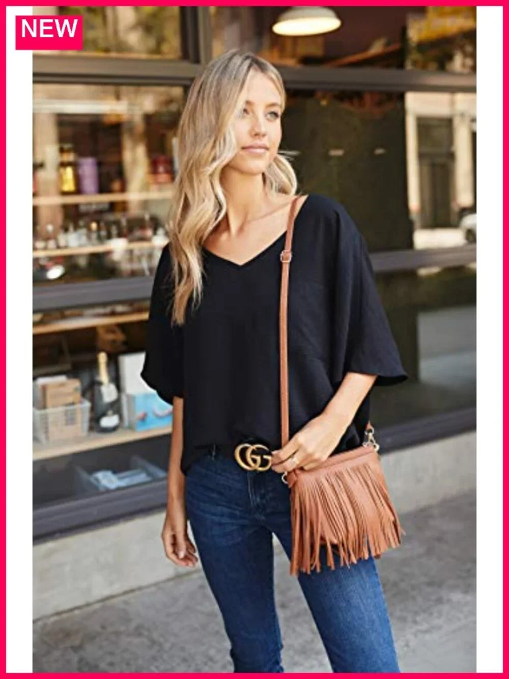 Faux Leather Fringe Crossbody Bag with Adjustable Strap